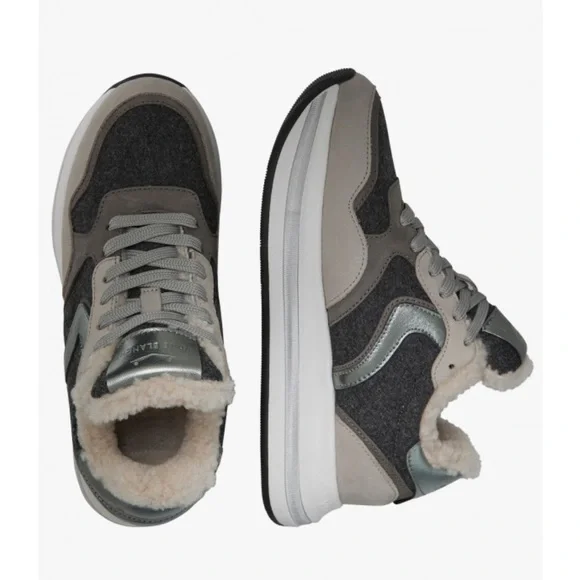 NWT VOILE BLANCHE MELANY FUR. Leather And Fabric Sneakers in Grey-Charcoal Grey - Picture 4 of 15